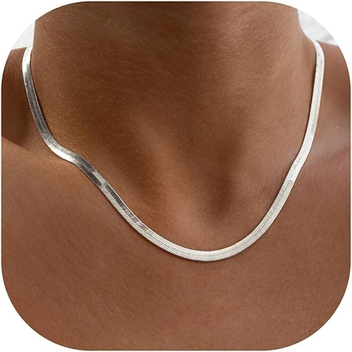 DEARMAY 14K Gold Necklaces for Women, Dainty Gold Herringbone Choker Necklace fo... - Image 2