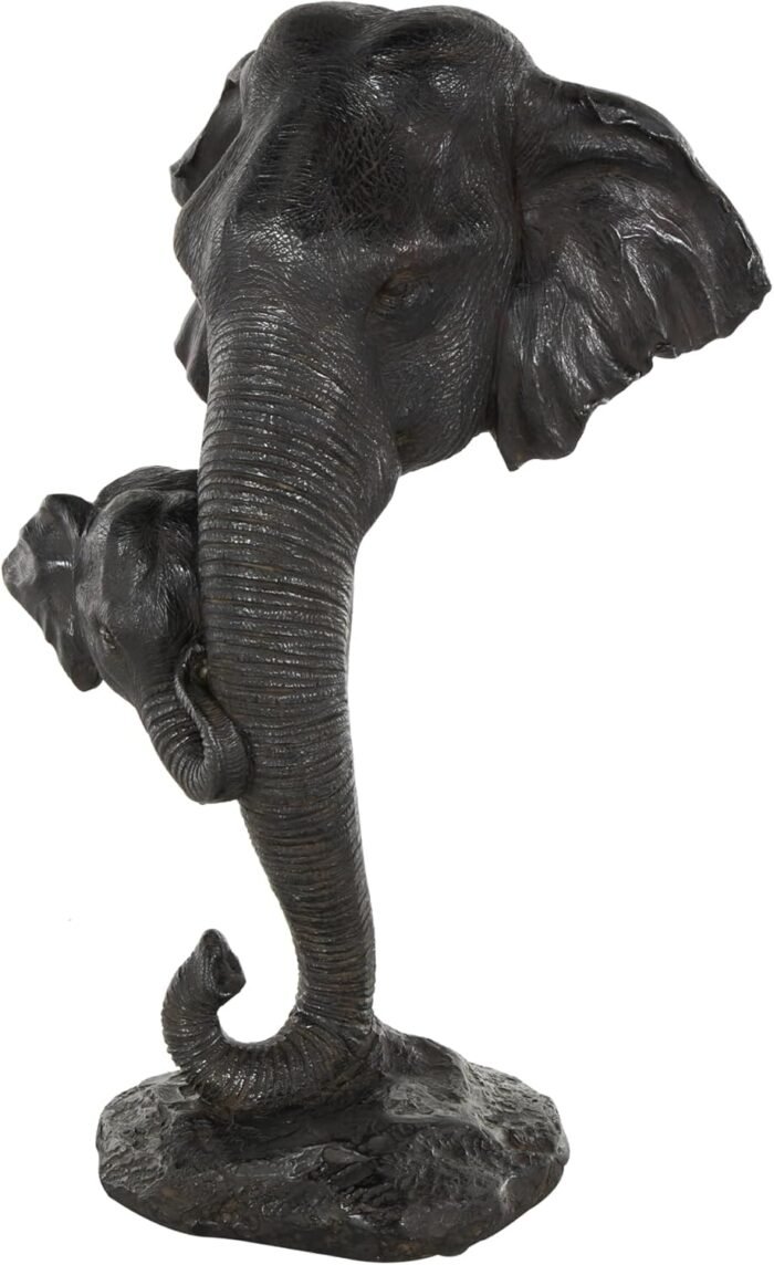 Deco 79 Polystone Elephant Mom and Baby Sculpture, 10" x 7" x 17", Black - Image 2