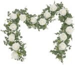 Dolicer 2Pcs 13Ft Artificial Eucalyptus Garlands with Flowers - 8 Roses, Faux Fl... - Image 2