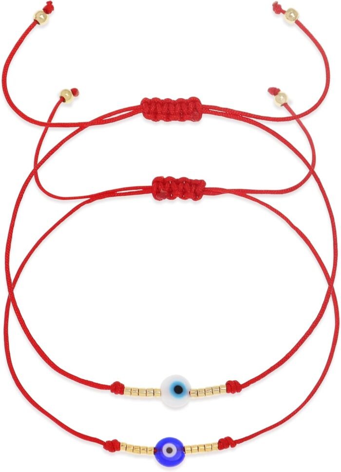 Evil Eye Beaded Bracelets Set for Women Men,Stack Braided Gold Beads Adjustable ... - Image 2