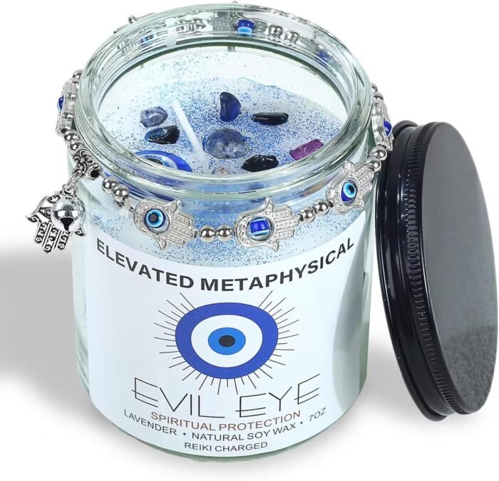 Evil Eye Candle with Crystals Inside - Evil Eye Decor, Healing Crystal Candle fo... - Image 2