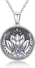 Evil Eye Necklace Sterling Silver Lotus Necklaces Evil Eye Pendant Spiritual Pro... - Image 2
