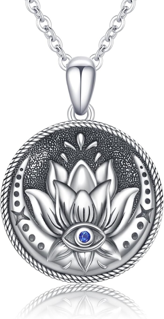 Evil Eye Necklace Sterling Silver Lotus Necklaces Evil Eye Pendant Spiritual Pro... - Image 2