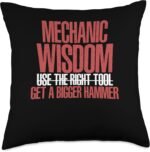 Funny Mechanic Wisdom Get A Bigger Hammer | Wrench Tool Throw Pillow - Image 2