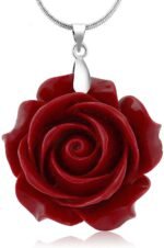 Gem Stone King 35MM Red Simulated Coral Carved Rose Flower Pendant With 16 Inch ... - Image 2