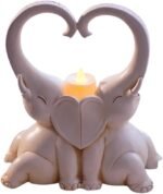 Glowing Couple Elephant Candlestick Holder Set Resin Animal Figurine Creative Ho... - Image 2