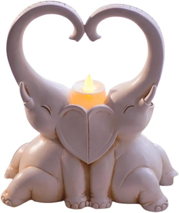 Glowing Couple Elephant Candlestick Holder Set Resin Animal Figurine Creative Ho... - Image 2