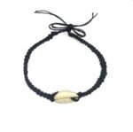 Hemp Anklet with Shell Adjustable Tie On (Single Cowrie on Black) - Image 2