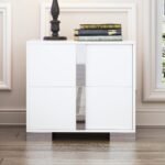Henf Modern White Nightstand for Bedroom, Elegant 2 Drawer Nightstand with Silve... - Image 2