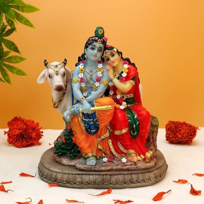 Hindu Murti Radha Krishna Statue – 6.6”H Polystone Indian God Radha Krishna Idol... - Image 2