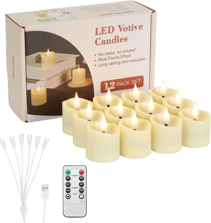 IMAGE Rechargeable Votive Candles, 12 Pcs 1.6" x2.5" Flameless Tea Light with Ti... - Image 2