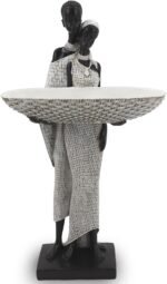Ivory White African Couple Statue - Minimalist Standing Figure with 7.8" Basket,... - Image 2