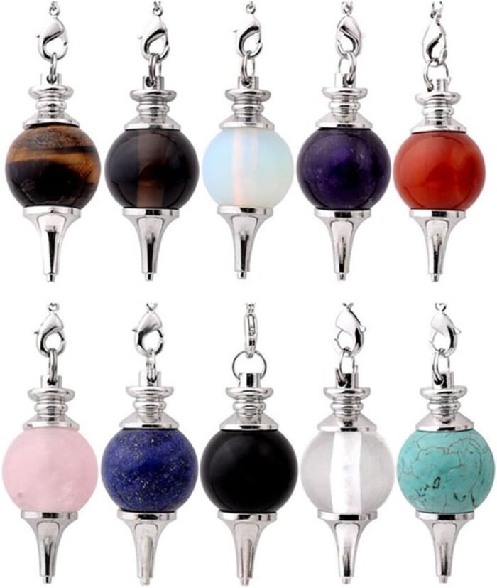 Jovivi 10pcs Beautiful Crystal Pendulums Dowsing Chakra Pendant With Chain,Natur... - Image 2