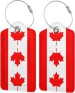 Luggage Tags, Canadian Flag Leather Suitcase Tags Identifiers ID Labels with Pri... - Image 2