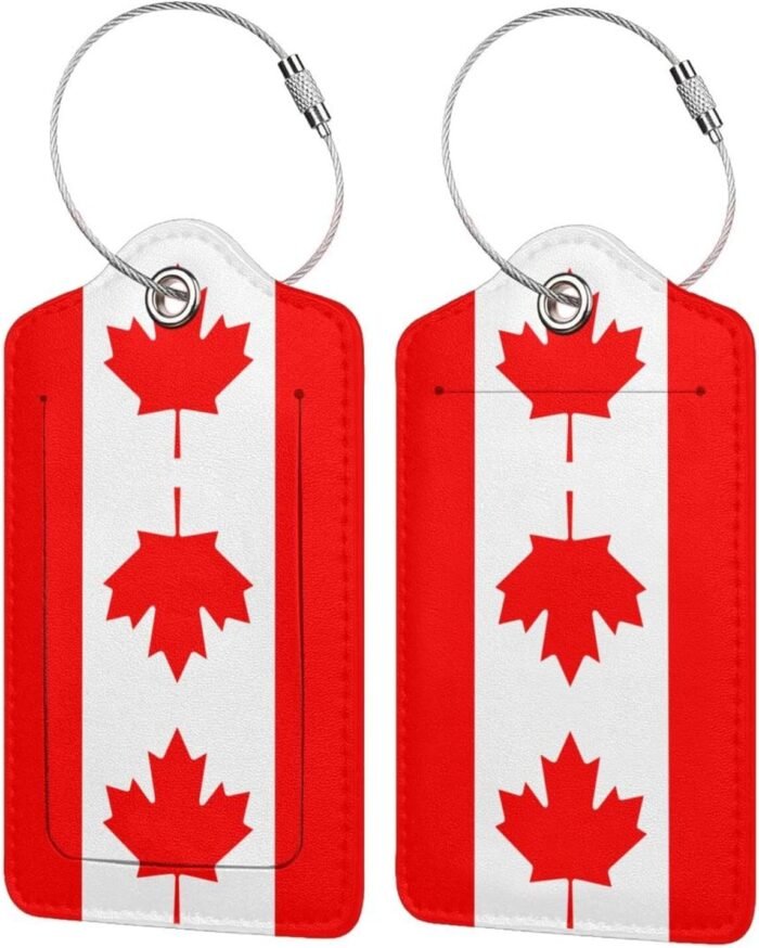 Luggage Tags, Canadian Flag Leather Suitcase Tags Identifiers ID Labels with Pri... - Image 2