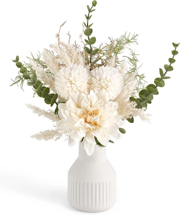 Mkono Small Artificial Flowers in Ceramic Vase 13.5" Centerpieces Coffee Table D... - Image 2