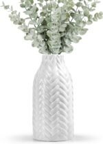 Modern White Ceramic Flower Vases for Home Decor Aesthetic, 8" H Cute White Boho... - Image 2
