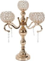 Munsinn Candle Holder, Golden Crystal 5 Arms Candle Holders Candelabra Home Deco... - Image 2