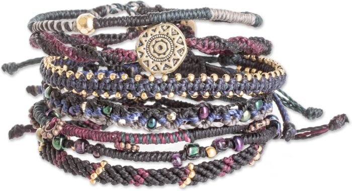 NOVICA Handmade Glass Beaded Macrame Bracelets in Black Set of 7 Wristband Guate... - Image 2