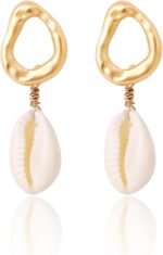 Natural Seashell Earrings Bohemian Turquoise Pearl Silver Scallop Drop Dangle Ea... - Image 2