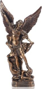 QIANLING 12.5in San Miguel Arcangel Statue, St Michael Statue in Bronzed Resin, ... - Image 2