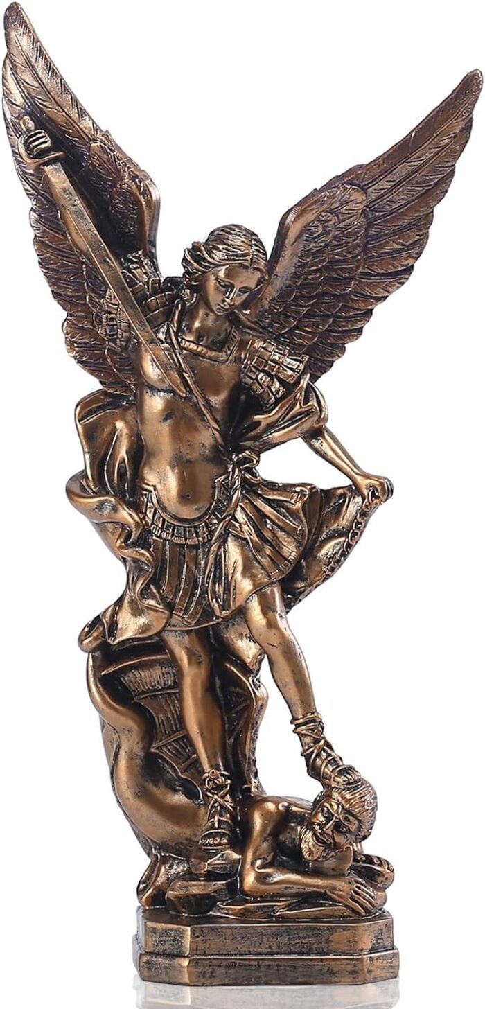 QIANLING 12.5in San Miguel Arcangel Statue, St Michael Statue in Bronzed Resin, ... - Image 2
