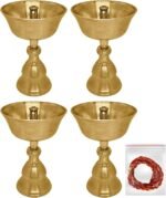 Satvik 4 Pc Set of Pure Brass Diya for Pooja Tibetan Buddhist Altar Supplies Ind... - Image 2