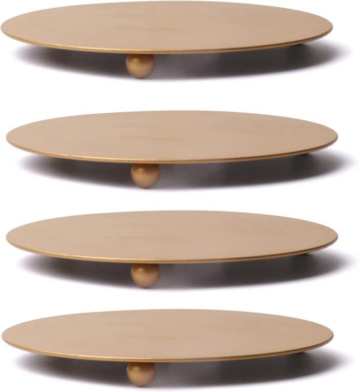 Satvik 4 Pc of 4.5 Inch Metal Candle Holder Plate Golden Decorative Iron Pillar ... - Image 2