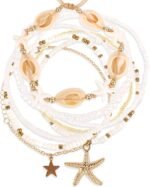 Shell Anklets for Women, Beaded Ankle Bracelets Set Cowrie Seashell Pearl Starfi... - Image 2