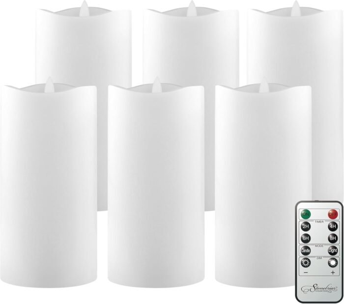 Stonebriar 6 Count White Real Wax 3x6 Flameless LED Pillar Candles with Remote a... - Image 2
