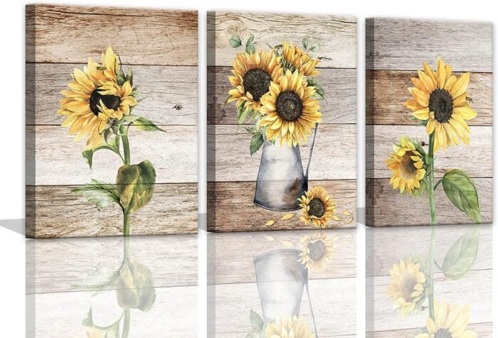 Sunflower Canvas Art Wall Decor - Watercolor Bathroom and Kitchen Artwork - Rust... - Image 2