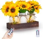 Sunflower Mason Jar Dining Table Centerpiece with Lights Wood Tray Country Farmh... - Image 2