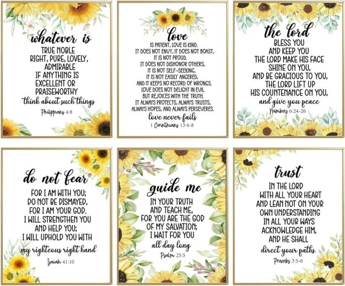 Sunflower Motivational Bible Verse Wall Art Christian Wall Decor Positive Quotes... - Image 2