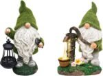 TERESA'S COLLECTIONS Resin Garden Gnomes Decor with Solar Lights, Green Outdoor ... - Image 2