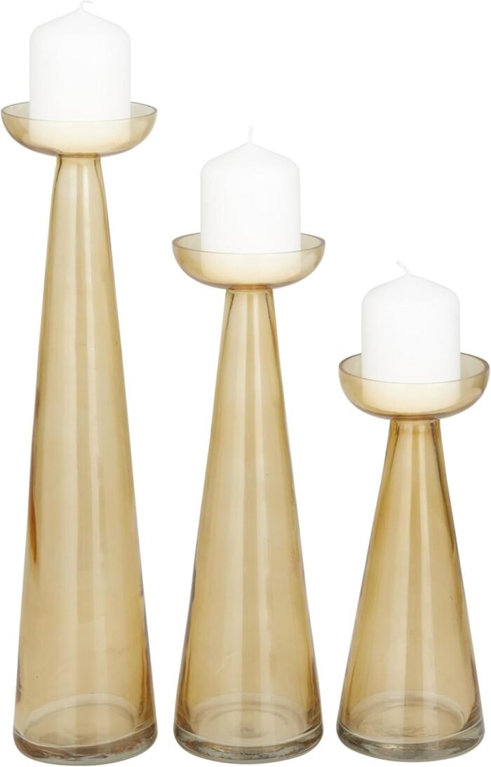 The Novogratz Glass Decorative Candle Holder Pillar Candle Stand, Set of 3 Candl... - Image 2