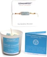 Throat Chakra Candle with Healing Crystals and Aquamarine Bracelet Eucalyptus Ca... - Image 2