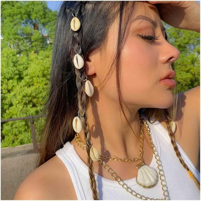 Vintage Shell Hair Cuff Rings - Gold Conch Clips with Cowrie Pendants, Dreadlock... - Image 2