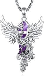 Vito Phoenix Necklace for Women Men, Silver Plated Copper Phoenix Obsidian/Ameth... - Image 2