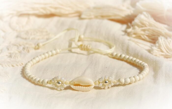 White Anklet for Women and Teen Girls, Adjustable Waterproof Natural Cowrie Seas... - Image 2