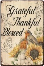 YOYI ART Metal Bird Sunflower Decor Sign - Thankful Grateful Blessed Wall Decor,... - Image 2