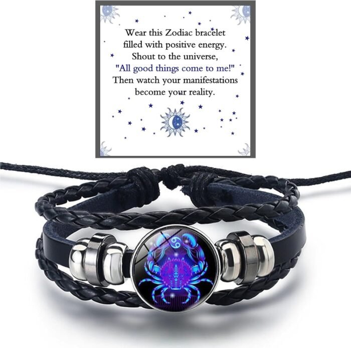 Zodiac Signs Spirit Bracelet For Women Men, 12 Constellation Leather Multilayer ... - Image 2