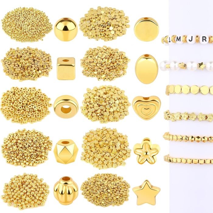 1500Pcs 10 Styles Gold Spacer Beads Assorted Jewelry Making Loose Beads for DIY ... - Image 2
