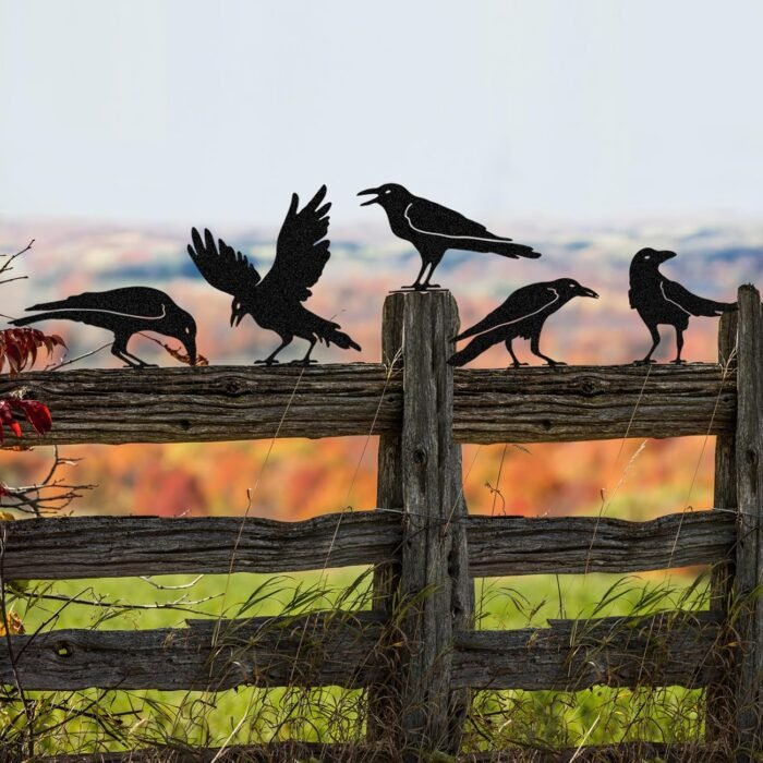 Raven Decor,Metal Birds Black Bird Crow Statue,Raven Statue Fence Topper Fake Cr... - Image 3