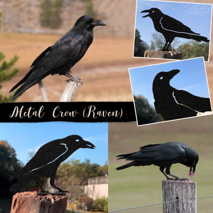 Raven Decor,Metal Birds Black Bird Crow Statue,Raven Statue Fence Topper Fake Cr... - Image 5