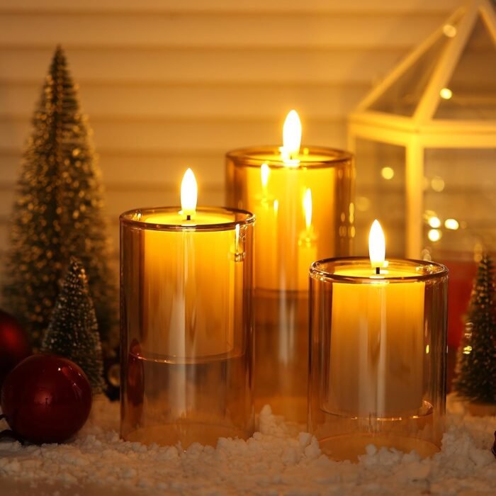 NURADA Flameless Candles with Remote Timer - Glass Real Wax 3D Wick LED Pillar V... - Image 6