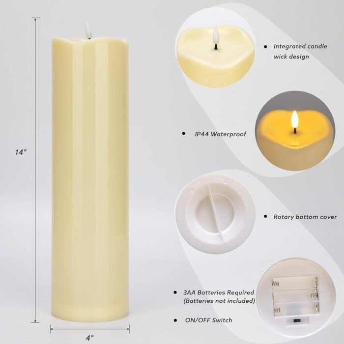 2pack 4"*14" Large Outdoors Flameless Candles Battery Operated with Remote & Tim... - Image 3