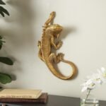 Deco 79 Polystone Lizard Textured Climbing Wall Decor, 17" x 10" x 5", Gold - Image 6