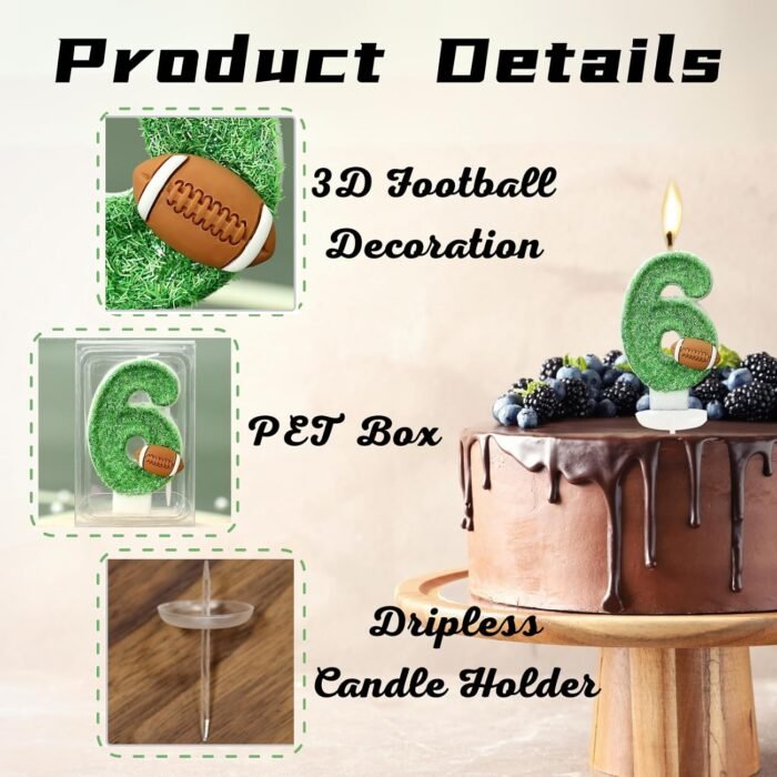 Football Birthday Number Candles for Cake Green Number 12 Candle Football Cake T... - Image 4