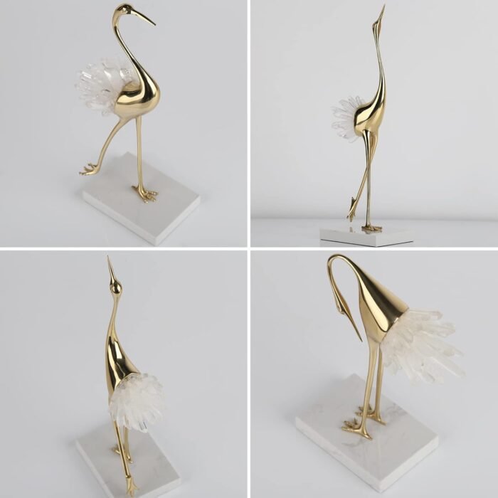 suruim Elegant Gold Crane Bird Statues with Crystal Tail Accents, Decorative Bra... - Image 6