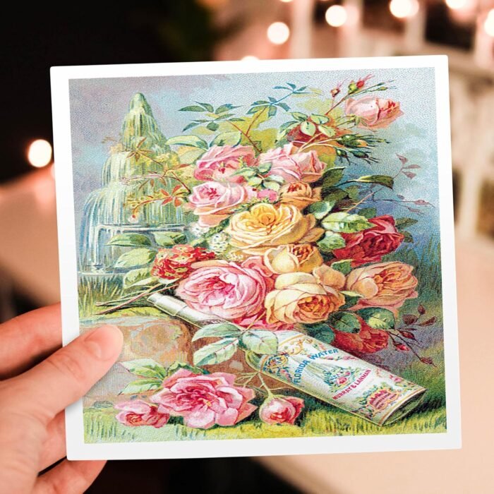 3dRose Greeting Card - Florida Water Perfume Poster with Pink, Red and Cream Eng... - Image 7